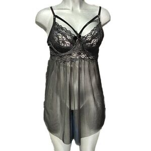 Fashion Nova Lace Chemise Steampunk Dress Negligee Burlesque Sheer Black Size XL